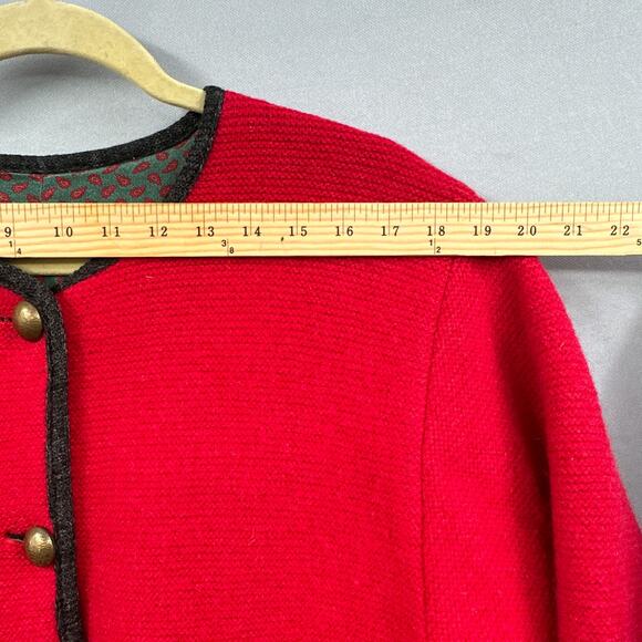 VTG 60s Wool Blazer Sweater Cardigan M/L Red Lined Mod Holiday Academia Granny - Picture 9 of 15